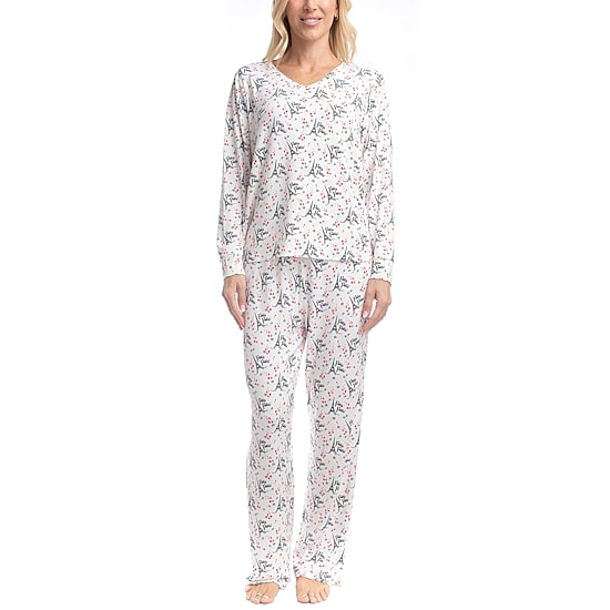 GoodNight Kiss Womens V-Neck Long Sleeve 2-pc. Pajama Set