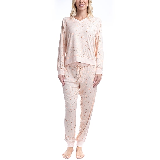 Ocean Pacific Womens V-Neck Long Sleeve 2-pc. Pajama Set