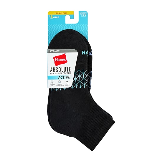 Hanes Absolute Active Heel Tab Womens Breathable 5 Pair Quarter Ankle Socks