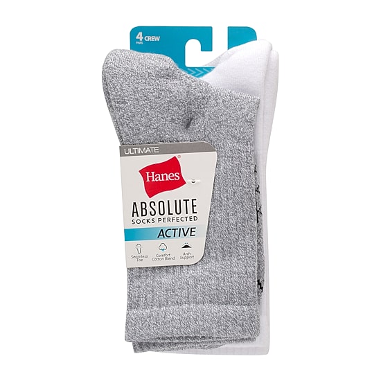Hanes Ultimate Absolute Womens 4 Pair Crew Socks