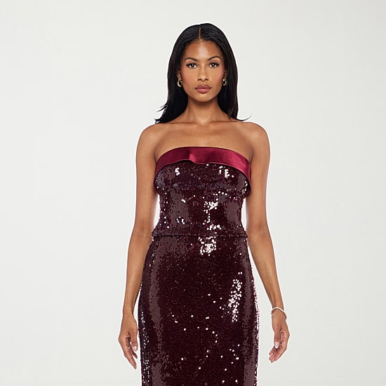 Premier Amour Womens Strapless Sequin Blouse