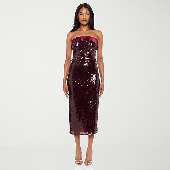 Premier Amour Womens Strapless Sequin Blouse