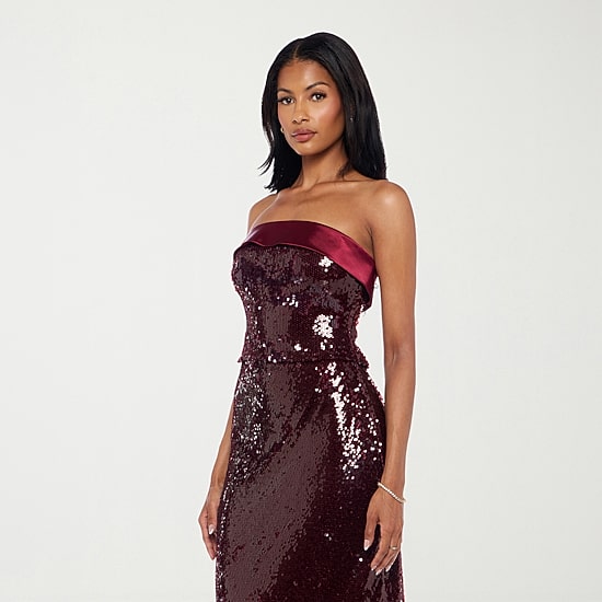 Premier Amour Womens Strapless Sequin Blouse
