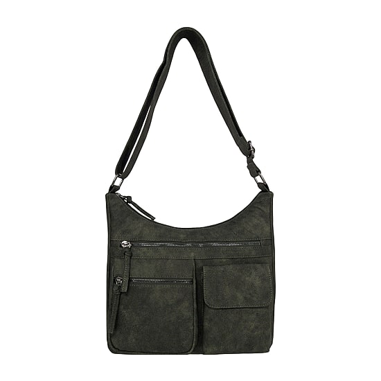 Bueno of California Distress Pebble Washed Double Zip Crossbody Bag