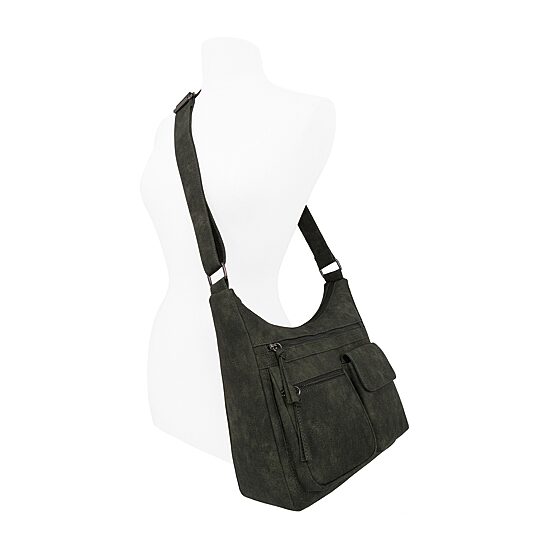 Bueno of California Distress Pebble Washed Double Zip Crossbody Bag