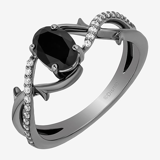 Enchanted Disney Fine Jewelry Maleficent (I,I2) Womens 1/8 CT. T.W. Genuine Black Onyx Sterling Silver Oval Maleficent Cocktail Ring