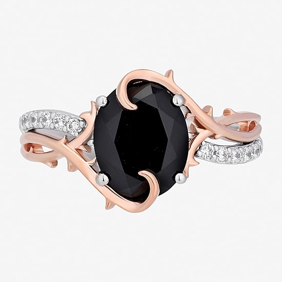 Enchanted Disney Fine Jewelry Maleficent (I,I2) Womens 1/8 CT. T.W. Genuine Black Onyx 14K Rose Gold Over Silver Sterling Silver Oval Maleficent Cocktail Ring