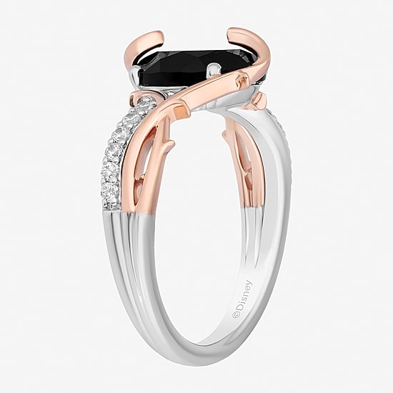 Enchanted Disney Fine Jewelry Maleficent (I,I2) Womens 1/8 CT. T.W. Genuine Black Onyx 14K Rose Gold Over Silver Sterling Silver Oval Maleficent Cocktail Ring