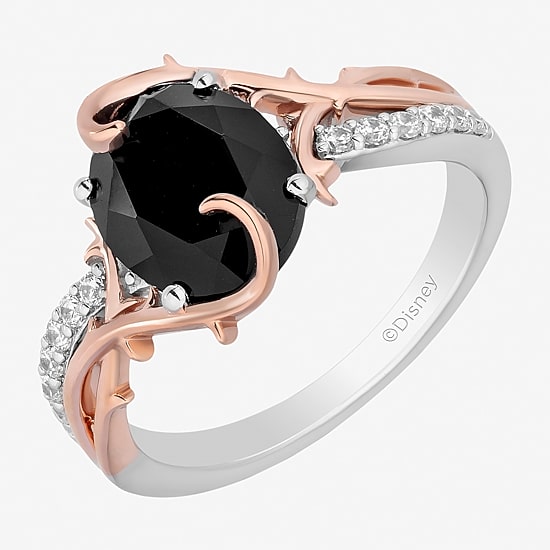 Enchanted Disney Fine Jewelry Maleficent (I,I2) Womens 1/8 CT. T.W. Genuine Black Onyx 14K Rose Gold Over Silver Sterling Silver Oval Maleficent Cocktail Ring
