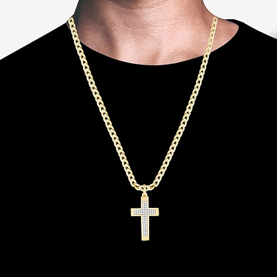 Cross (F, Si2) Mens 3/4 CT. T.W. Lab Grown White Diamond 14K Gold Over Silver Cross 18 Inch Pendant Necklace