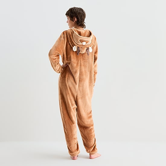 North Pole Trading Co. Reindeer Unisex Adult Plush Long Sleeve Hooded Matching Family One Piece Pajama
