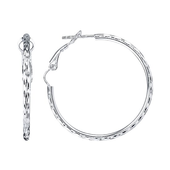 Sterling Silver Diamond-Cut Hoop Earrings