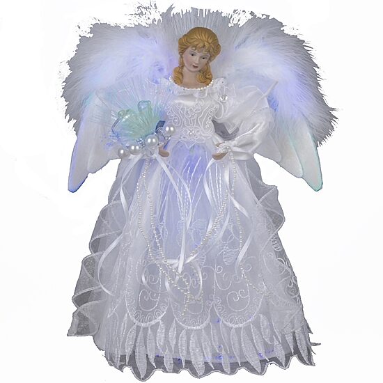 Kurt Adler 12" Fiber-Optic White and Silver Angel LED Lighted Treetopper