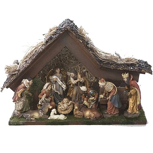 Kurt Adler 9½" Musical LED Nativity Set with Figures and Stable, One Size, Multiple Colors