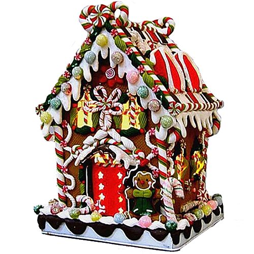 Kurt S. Adler- Inc. J3588 Kurt Adler 8 5/8'' Claydough and Metal Candy House with C7 UL Lighted Decorations