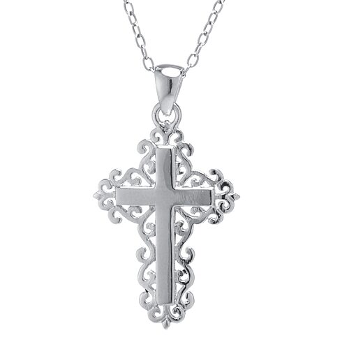 Silver Treasures Womens Sterling Silver Cross 18 Inch Pendant Necklace, One Size