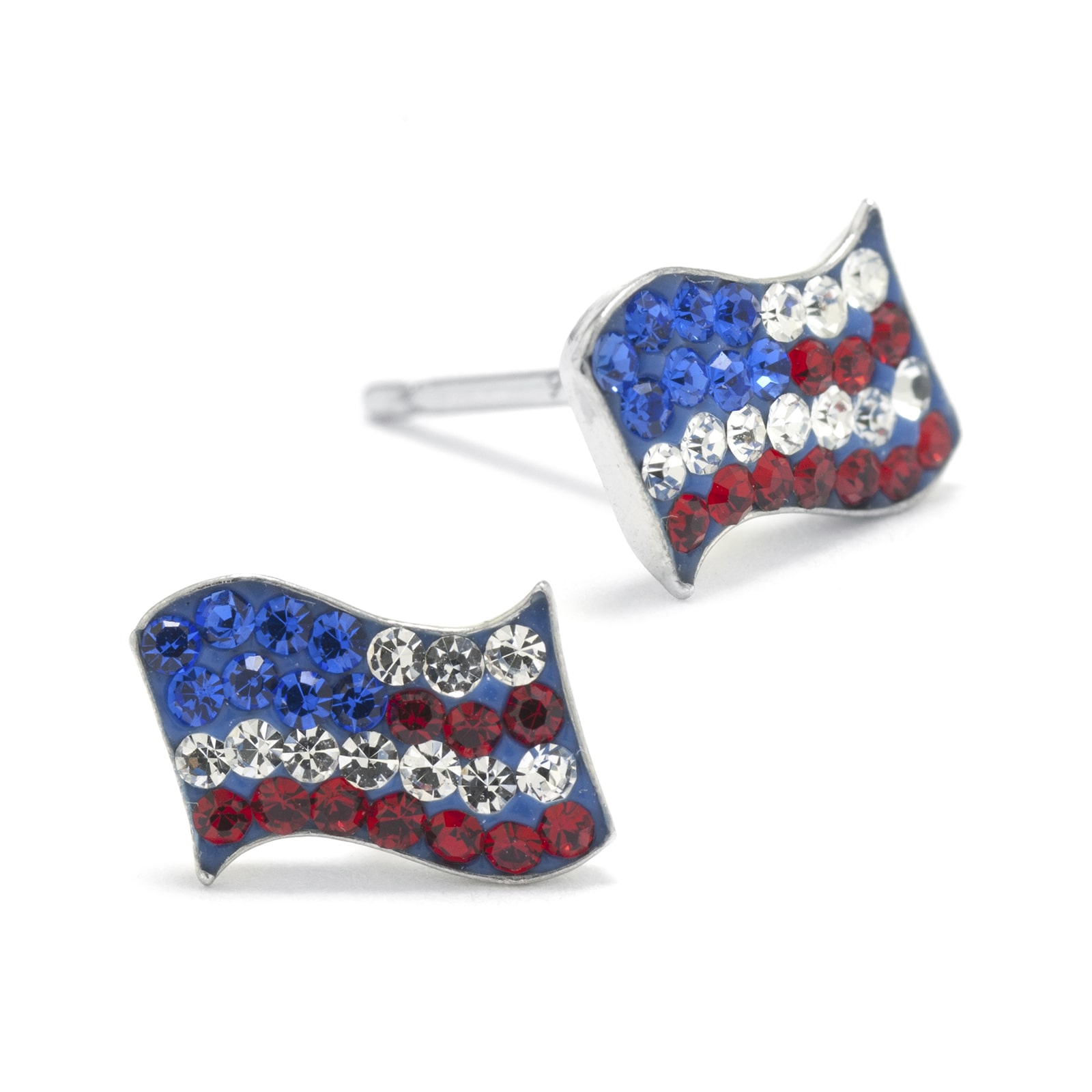 Silver Treasures American Flag Multi Color Crystal Sterling Silver 7.8mm Stud Earrings