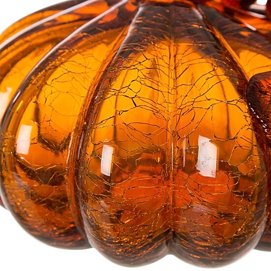 Glitzhome Amber Crackle Glass Pumpkin