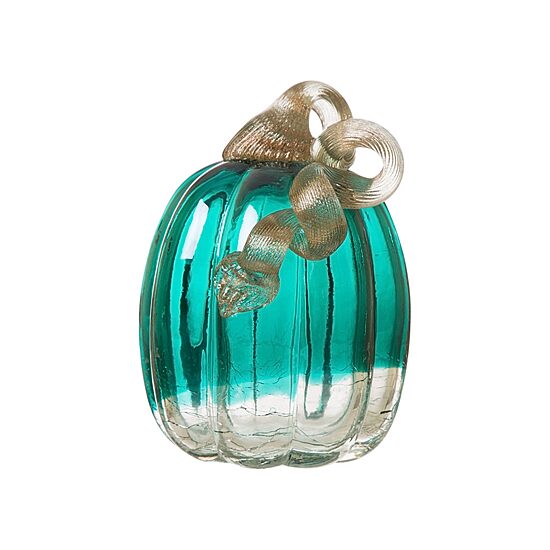 Glitzhome Turquoise Crackle Glass Pumpkin Thanksgiving Tabletop Decor