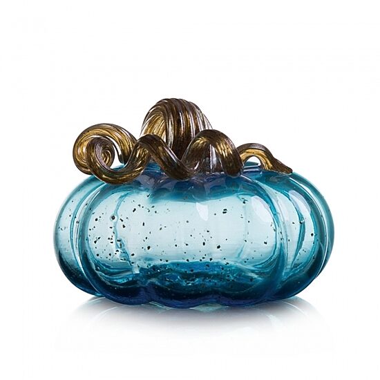 Glitzhome Blue Glass Pumpkin Tabletop Decor