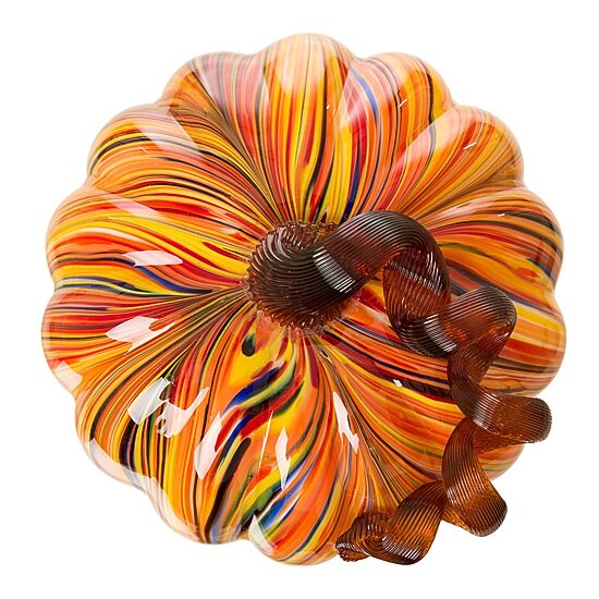 Glitzhome Multi Striped Glass Large Pumpkin Thanksgiving Tabletop Decor