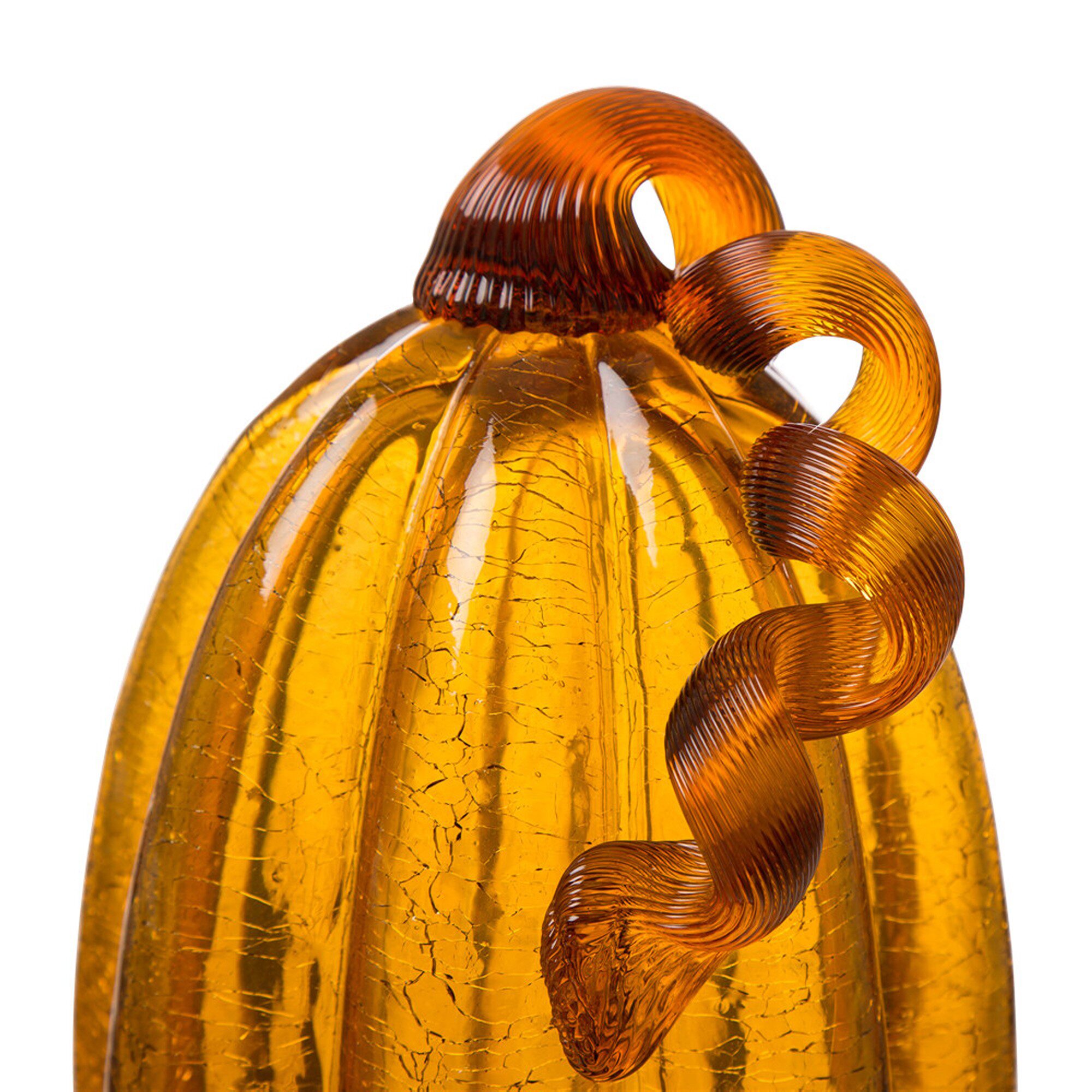 Glitzhome Amber Crackle Tall Glass Pumpkin Thanksgiving Tabletop Decor