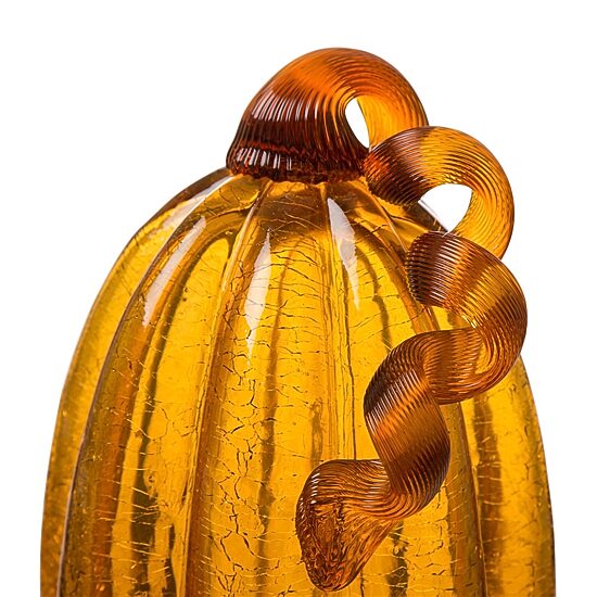 Glitzhome Amber Crackle Tall Glass Pumpkin Thanksgiving Tabletop Decor