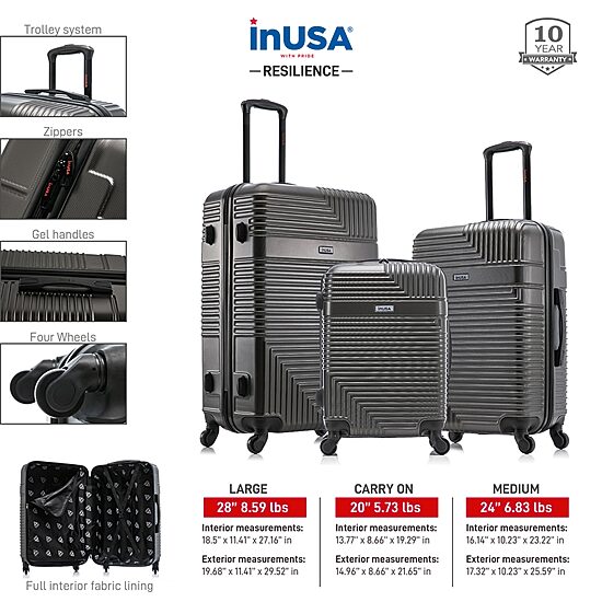 InUSA Resilience 3-pc.Hardside Lightweight Spinner Luggage Set
