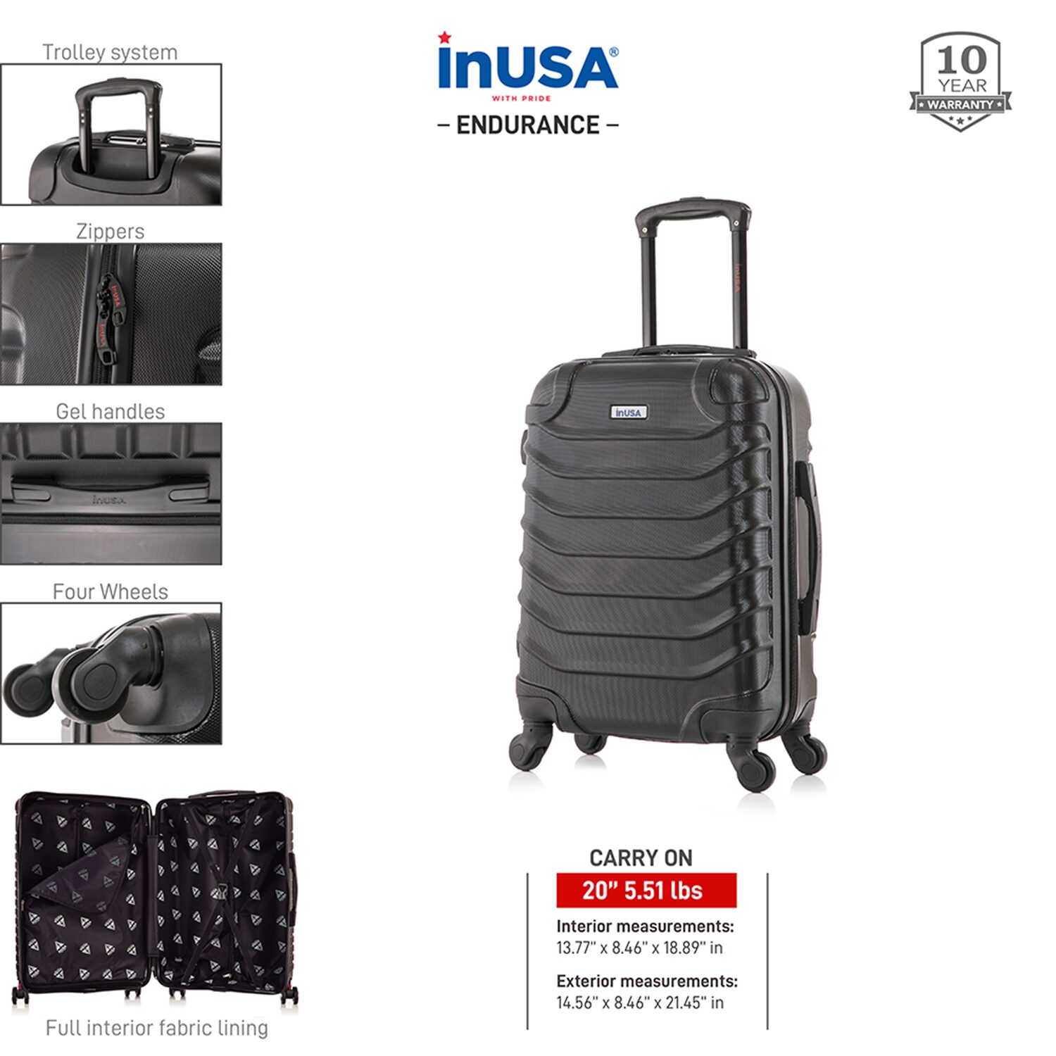 InUSA Endurance 20 Inch Hardside Lightweight Carry-On Spinner Luggage
