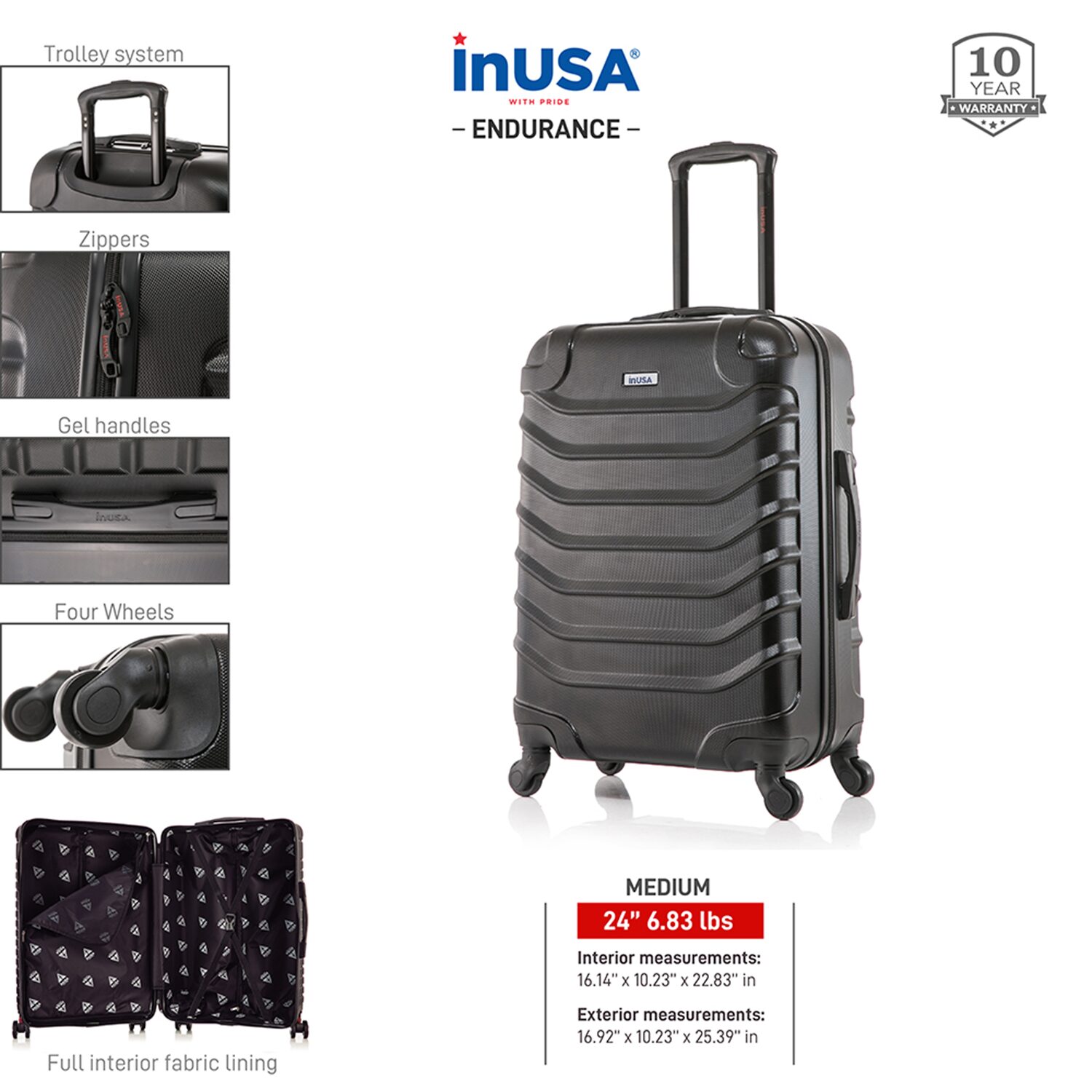 InUSA Endurance 24 Inch Hardside Lightweight Checked Spinner Luggage