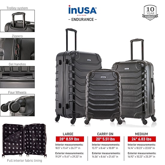 InUSA Endurance 3-pc.Hardside Lightweight Spinner Luggage Set