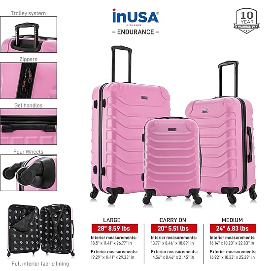 InUSA Endurance 3-pc.Hardside Lightweight Spinner Luggage Set