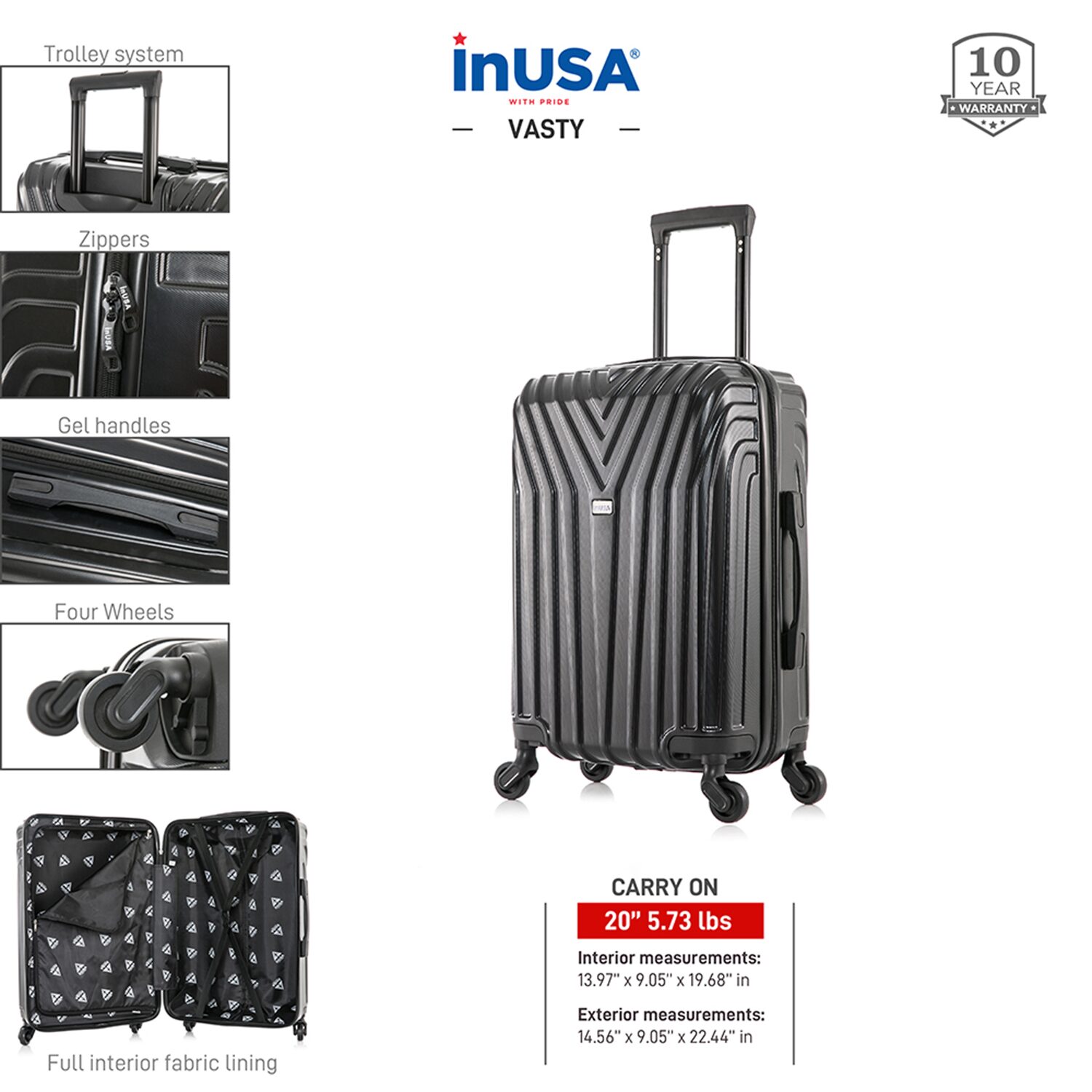 InUSA Vasty 20 Inch Hardside LIGHTWEIGHT Carry-On Spinner Luggage