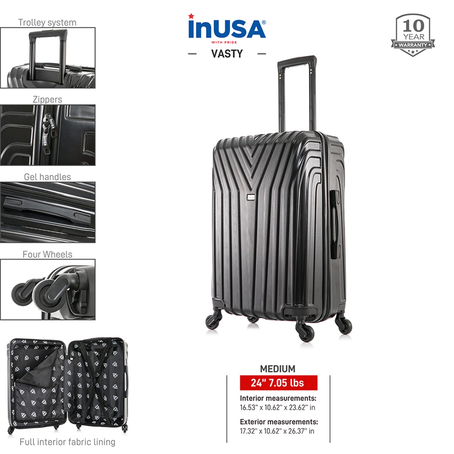 InUSA Vasty Inch Hardside Lightweight Checked Spinner Luggage