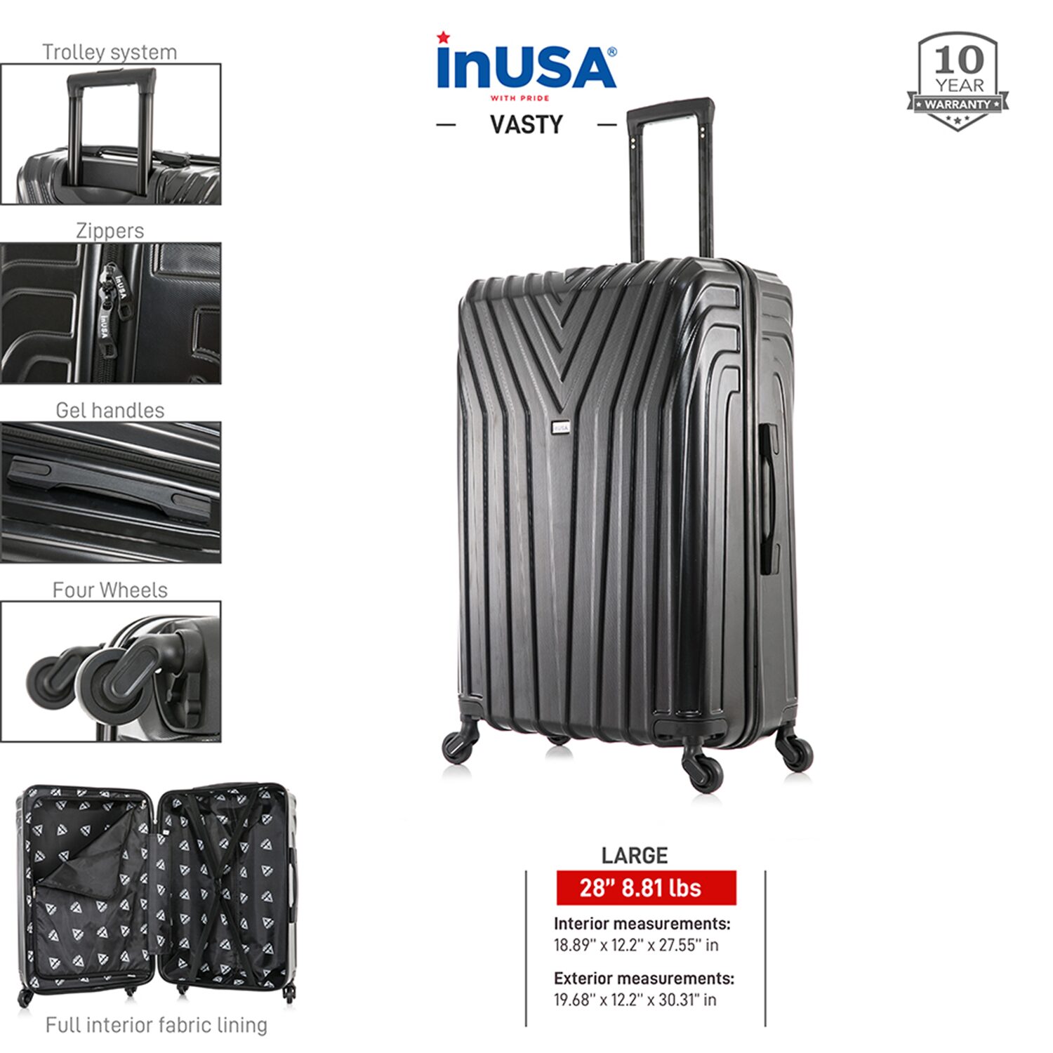 InUSA Vasty 28 Inch Hardside Lightweight Checked Spinner Luggage
