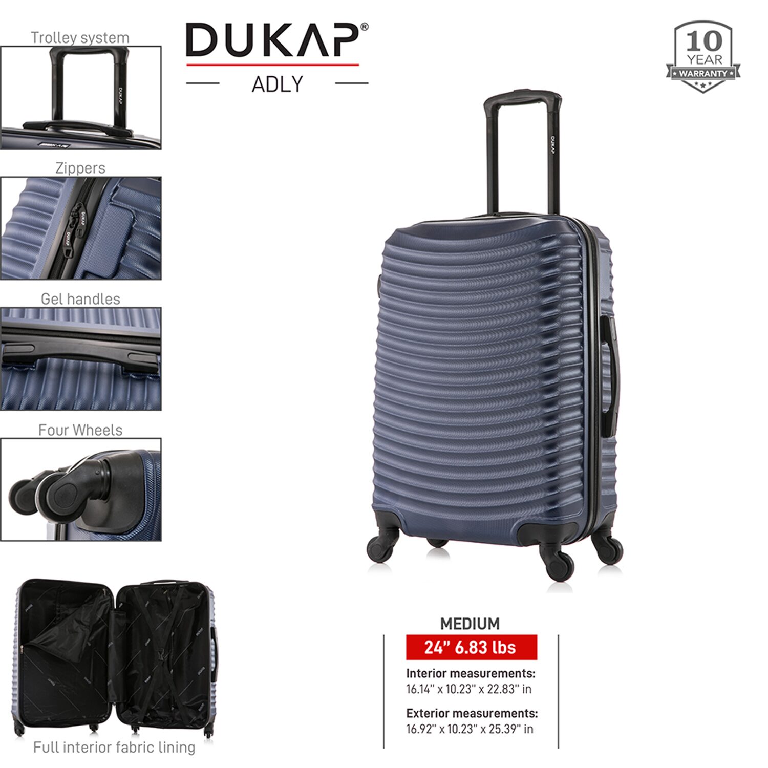 Dukap Adly 24 Inch Hardside LIGHTWEIGHT Checked Spinner Luggage