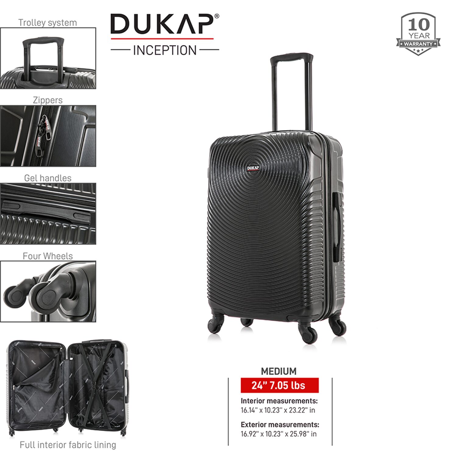 Dukap Inception 24 Inch Hardside LIGHTWEIGHT Checked Spinner Luggage