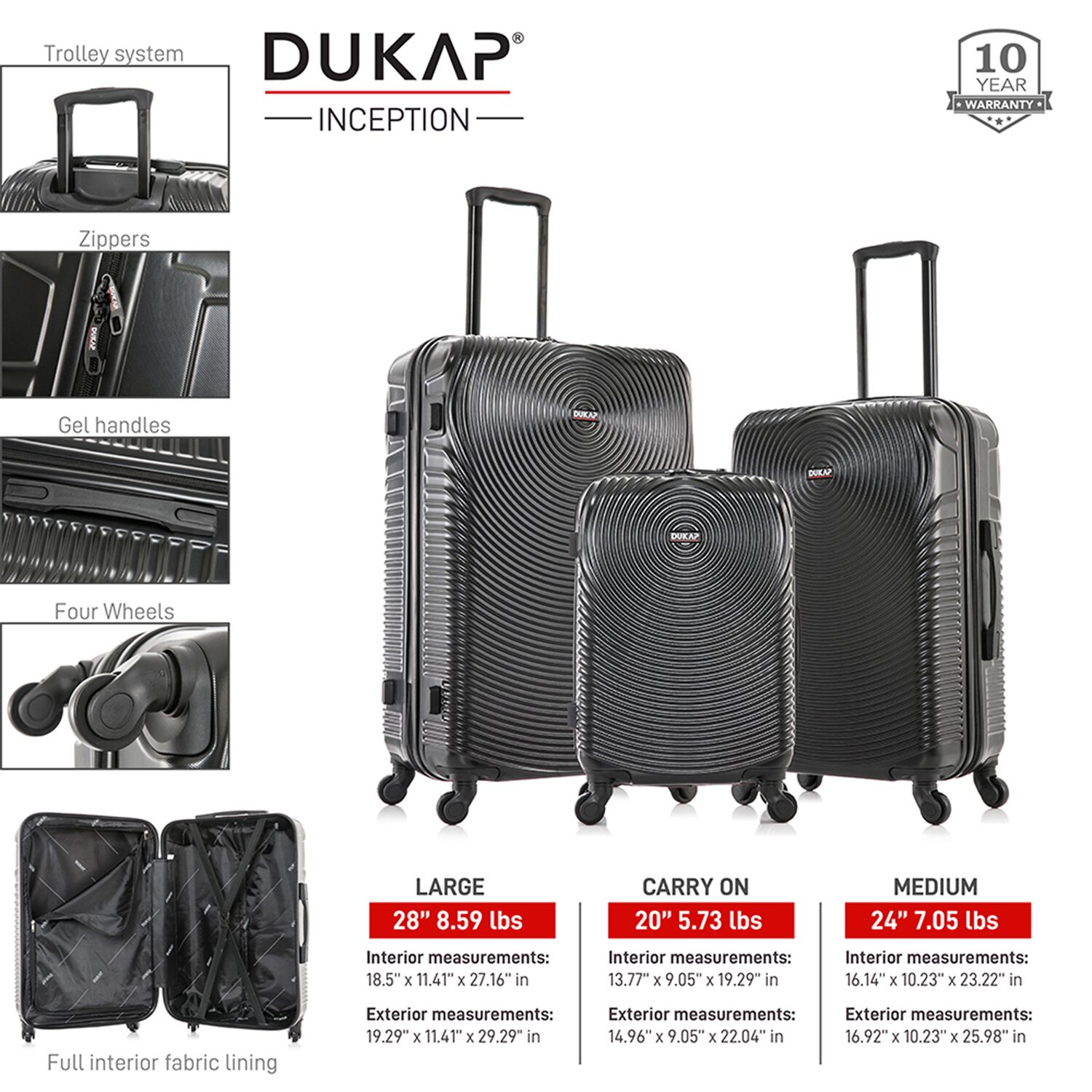 DUKAP Inception 3-pc.Hardside Lightweight Spinner Luggage Set