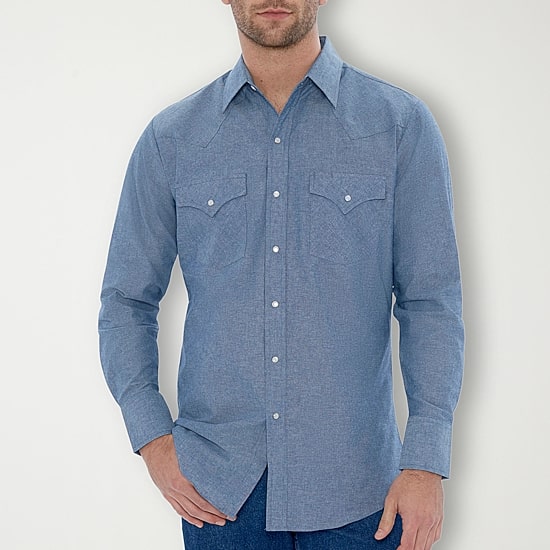Ely Cattleman Chambray Mens Long Sleeve Classic Fit Button-Down Shirt