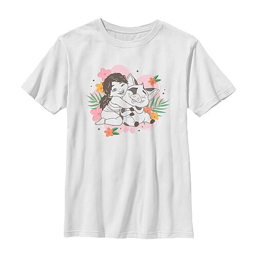 Disney Collection Little & Big Kid Boys Crew Neck Short Sleeve Regular Fit Princess Moana Graphic T-Shirt, X-large, White