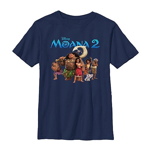 Disney Collection Little & Big Kid Boys Crew Neck Short Sleeve Regular Fit Princess Moana Graphic T-Shirt, Medium, Blue