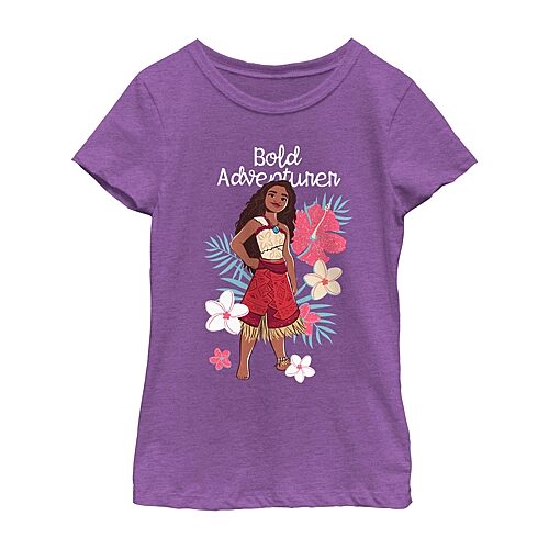 Disney Collection Little & Big Kid Girls Crew Neck Short Sleeve Regular Fit Princess Moana Graphic T-Shirt, X-small, Purple