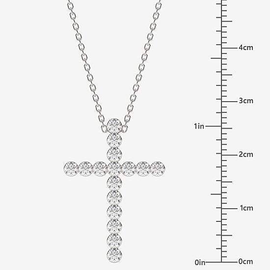 Floating Diamonds (F / Vs2) Womens 1 CT. T.W. Lab Grown White Diamond 14K Gold Cross 18 Inch Pendant Necklace