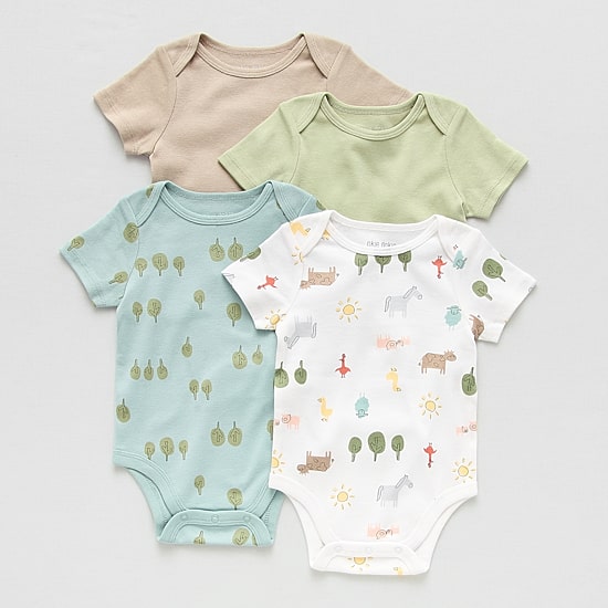Okie Dokie Baby Unisex Crew Neck Short Sleeve Rib 4-pc. Bodysuit