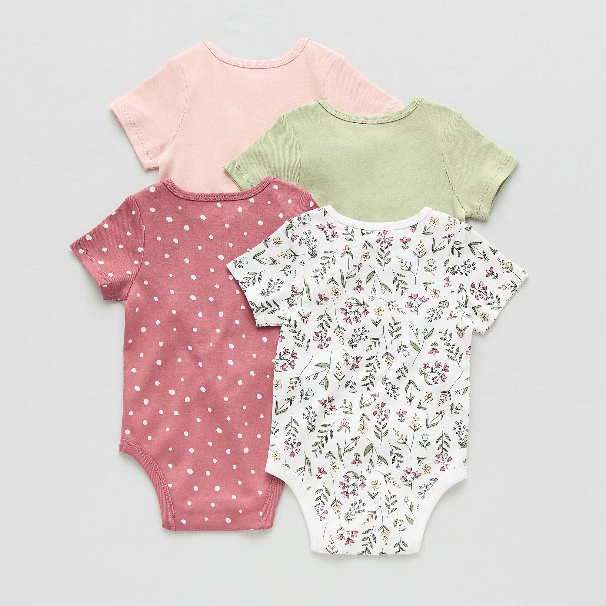 Okie Dokie Baby Girls Crew Neck Short Sleeve Rib 4-pc. Bodysuit