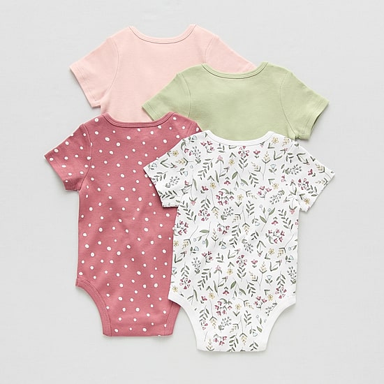 Okie Dokie Baby Girls Crew Neck Short Sleeve Rib 4-pc. Bodysuit