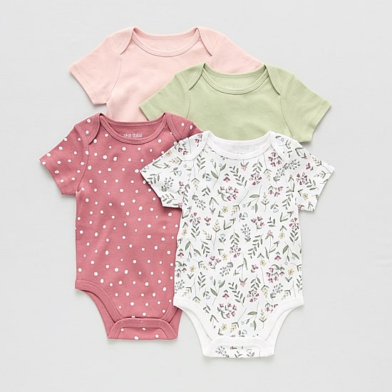 Okie Dokie Baby Girls Crew Neck Short Sleeve Rib 4-pc. Bodysuit