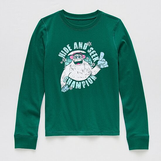 Thereabouts Little & Big Kid Girls Sensory Friendly Round Neck Long Sleeve Adaptive Regular Fit Graphic T-Shirt