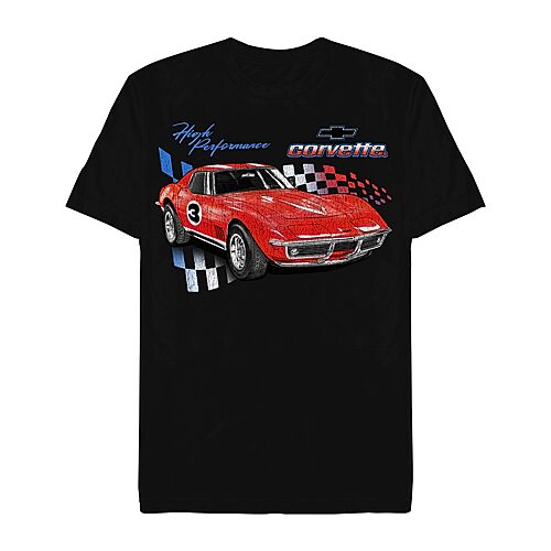 Mens Short Sleeve Corvette Graphic T-Shirt, Small, Black