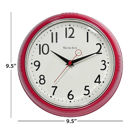 Westclox 9.5" Red Retro Convex Glass Lens Wall Clock